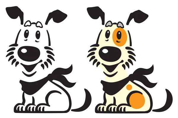 Happy Cartoon Puppy Dog Vector Logo Icon Emblem Black White — Stock Vector