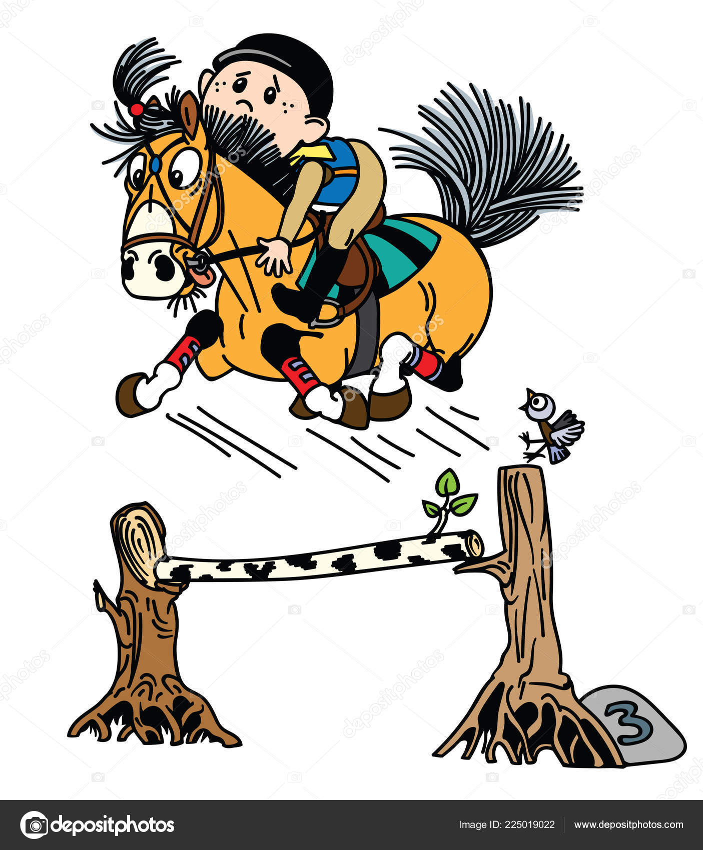 Cartoon Boy Training His Pony Horse Jumping Obstacle Funny Equestrian Stock  Vector Image by ©insima #225019022