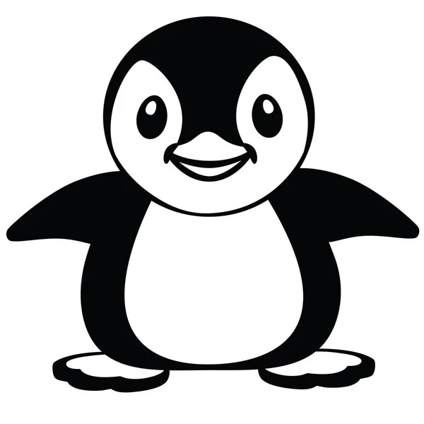 Cartoon Penguin Icon Isolated White Black White Vector Illustration Baby — Stock Vector