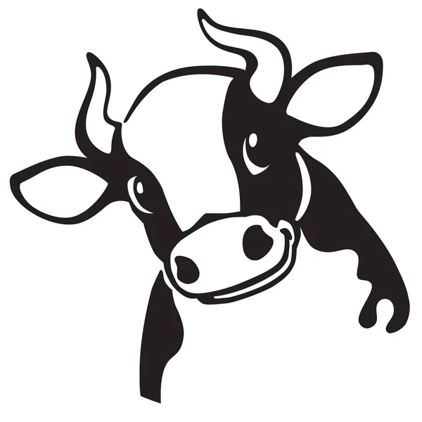 Cartoon Head Cow Black White Icon Logo Emblem Vector Illustration — Stock Vector