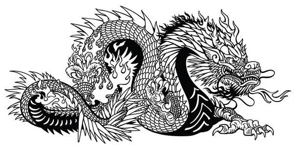 Chinese Dragon Eastern Asian Symbolic Mythological Creature Side View Black — Stock Vector