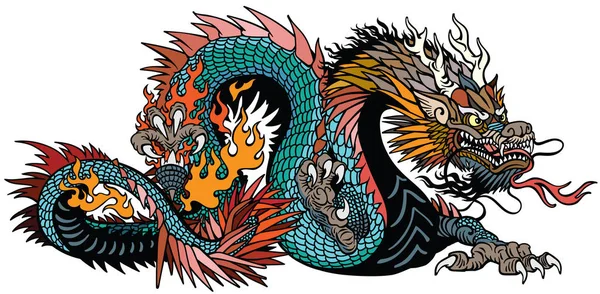 Azur Également Bleu Vert Dragon Chinois Créature Mythologique Asiatique Orientale — Image vectorielle