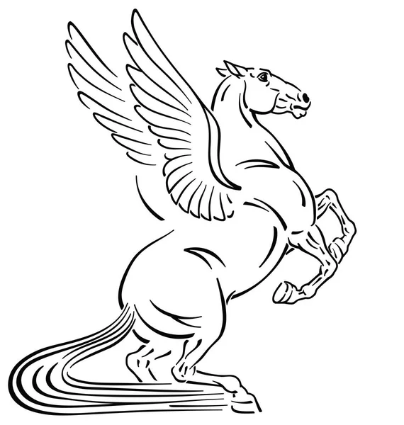 Cheval Ailé Mythologique Pegasus Illustration Vectorielle Style Tatouage Contour — Image vectorielle