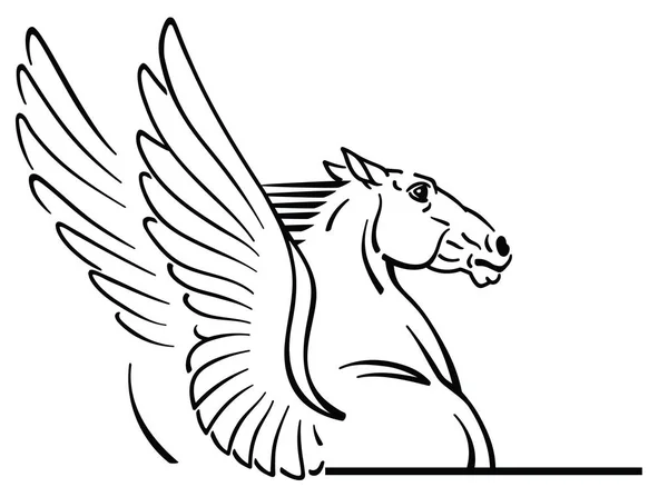 Logotipo Pegasus Emblema Outline Cavalo Alado Mitológico Vetor Preto Branco — Vetor de Stock