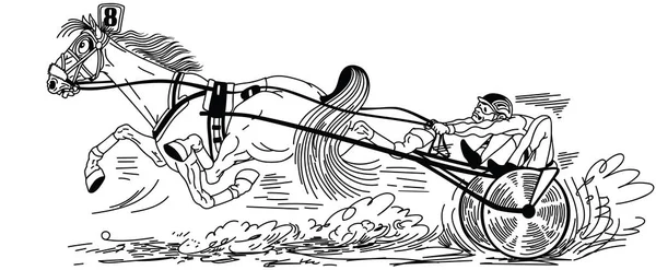 Karikatúra Hám Lóverseny Gyorsan Futó Trotter Húz Egy Kétkerekű Kocsi — Stock Vector