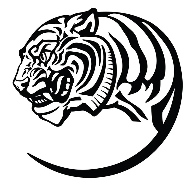 Cabeça Tigre Logo Ícone Emblema Crachá Tatuagem Black Branco Isolado — Vetor de Stock