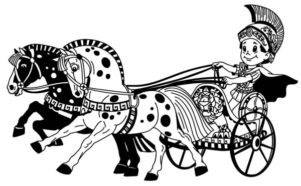Cartoon roman chariot black white — Stock Illustration Cartoon roman chariot black white Stock Vector