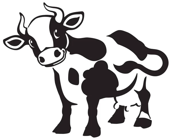 Cartone animato mucca in bianco e nero — Vettoriale Stock