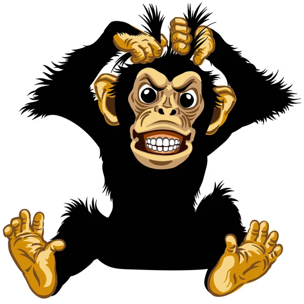 Сидить сердитий мультяшний шимпанзе — стоковий вектор
