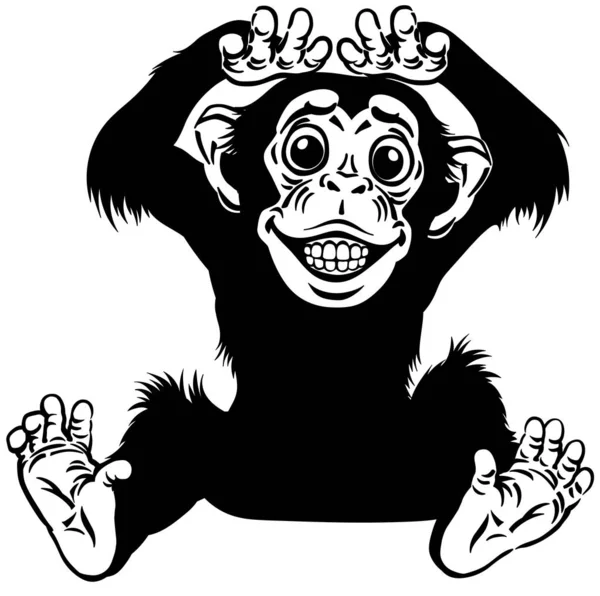 Heureux caricature chimpanzé noir et blanc — Image vectorielle