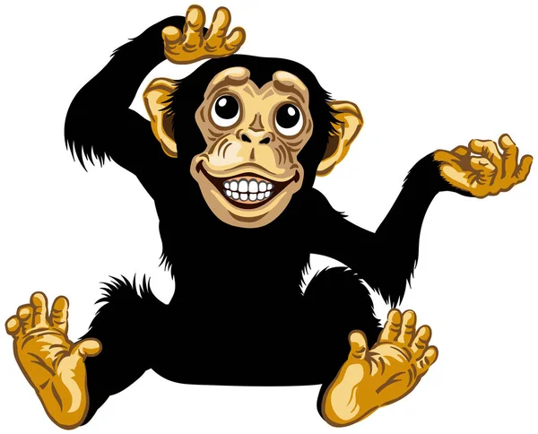 Assis heureux caricature chimpanzé — Image vectorielle