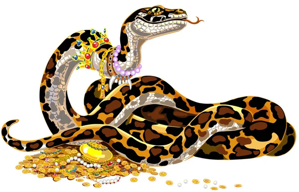 Desenho animado Python guardando tesouro — Vetor de Stock