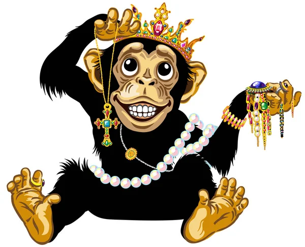 Dessin animé chimpanzé jouer avec des bijoux — Image vectorielle