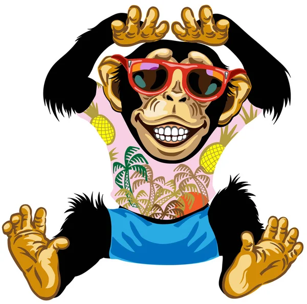 Cheerful Chimpanzee wearing sunglasses — Stock Vector