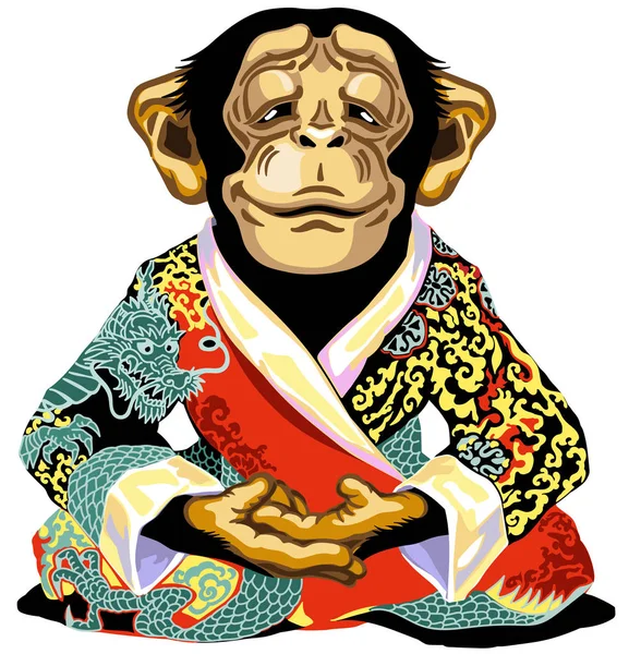 Kreslený šimpanz na Rudém kimonu — Stockový vektor