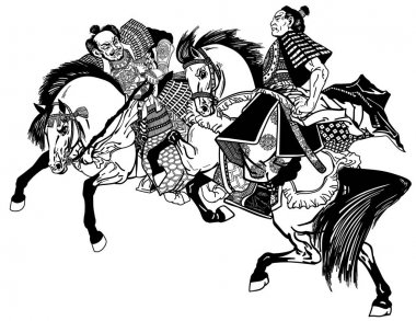 iki samuray atlı siyah beyaz