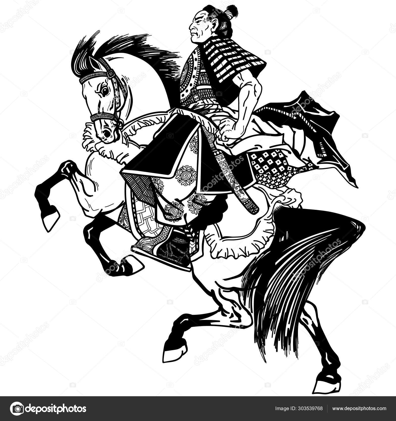 black and white cartoon knight on horse