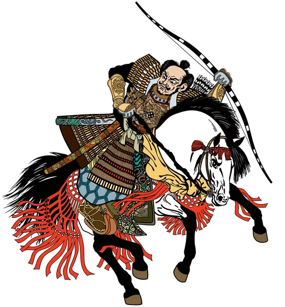นักธนูซามูไรบนหลังม้าขาว — ภาพเวกเตอร์สต็อก