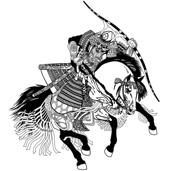 Guerrero samurai medieval con máscara de guerra — Vector de stock