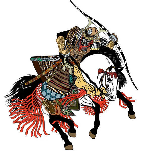Samouraï archer portant masque de guerre — Image vectorielle