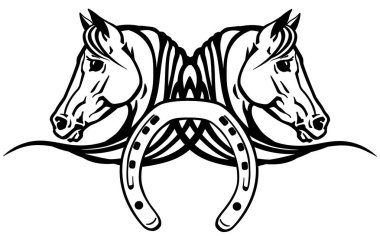two white heads of horses with shoe clipart