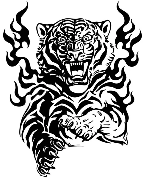 Tiger in tongues of flame — Stock Vector