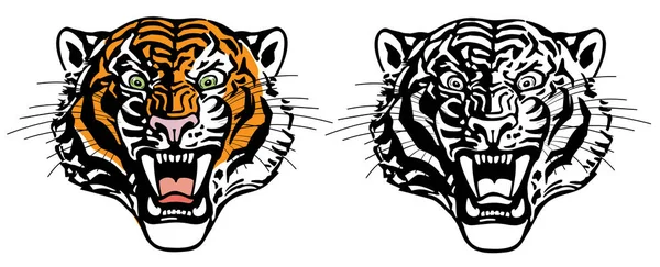 Cabeza de tigre rugiente — Vector de stock