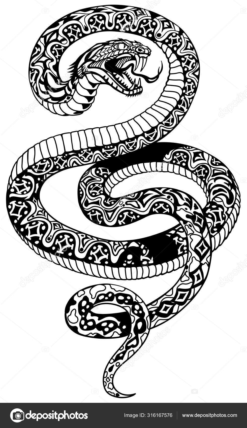 Angry Snake Tattoo Black And White Stock Vector Image By C Insima 316167576