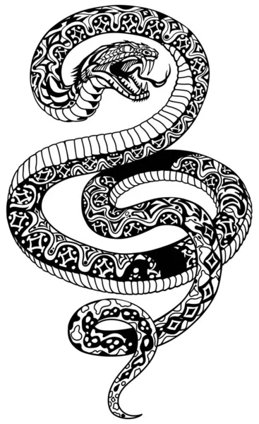 Tatuaggio di serpente arrabbiato in bianco e nero — Vettoriale Stock