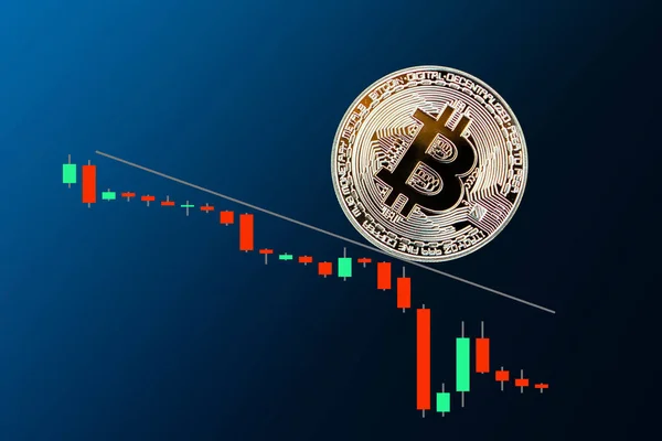 Mavi zemin üzerine altın bitcoin yıkılışı