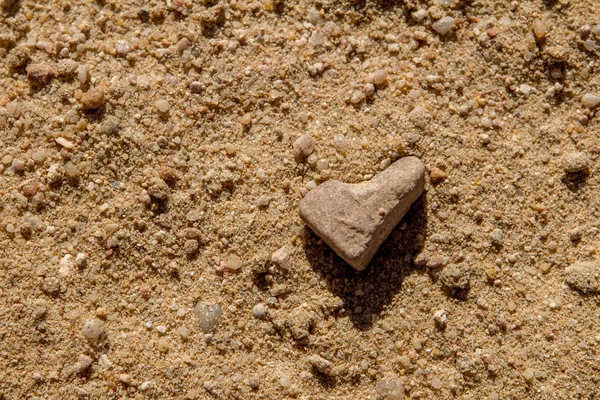 Nahaufnahme eines Sandmusters mit einem herzförmigen Stein und einer Zecke — Stockfoto