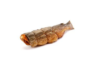tuzlu balık kroket üzerine beyaz izole füme.