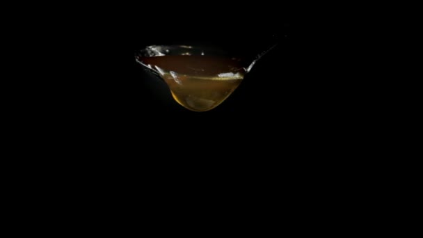 A drop of golden honey dripping from the spoon — Stock Video