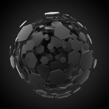 Siyah altıgen küre patlama arka plan. 3D render.