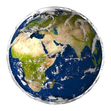 Beyaz arka planda bulutlar ile dünya küre. 3D render. Nasa tarafından dokular.