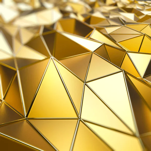 Abstrakta Guld Polygoner Rendering Bakgrunden Med Bokeh Effekt — Stockfoto