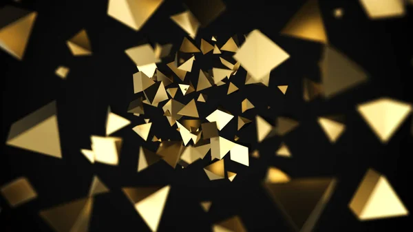 Abstract Gold Pyramids Flow Black Background Rendering Digital Modern Horizontal — Stock Photo, Image