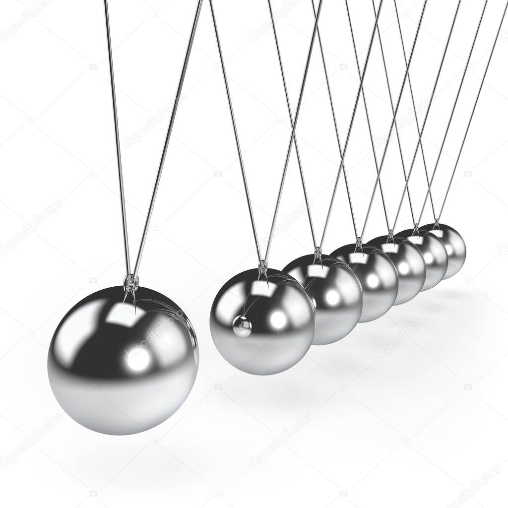 Balancing balls Newton's cradle pendulum concept. 3D rendering.