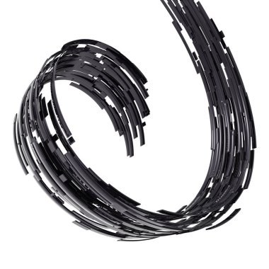 Soyut siyah yansıtıcı levhalar üzerinde izole beyaz arka plan girdap. 3D render.