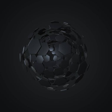 Siyah altıgen küre patlama arka plan. 3D render.