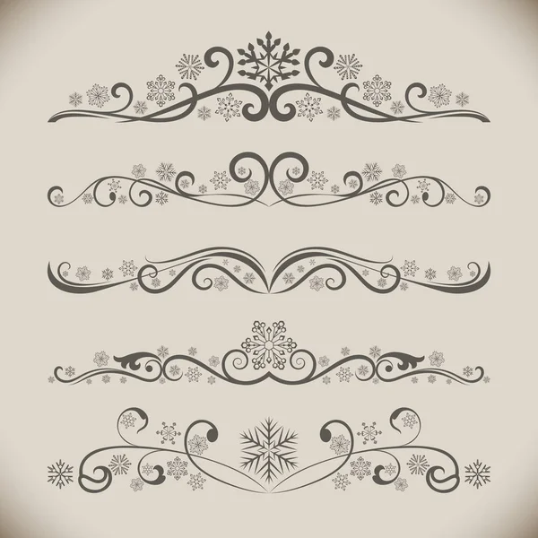 Divisores Navidad Invierno Vintage Abstractos Con Copos Nieve Conjunto Vectores — Vector de stock