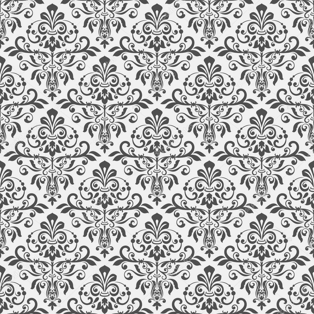 Black and white vintage wallpaper pattern vector illustration.