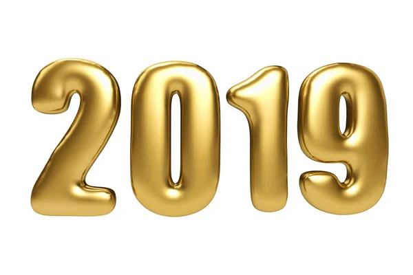 Inflated Gols Figures 2019 New Year Isolated White Background Rendering — Stock Photo, Image