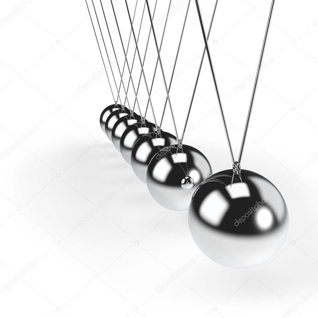 Balancing balls Newton's cradle pendulum concept. 3D rendering.