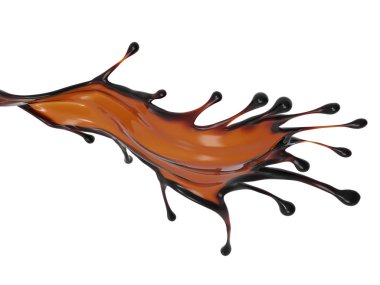 Siyah kahve dalgalı splash beyaz arka plan üzerinde izole Close-up. Sıcak bir içecek reklam şablonu. Sıvı şekil sıçramasına. 3D render.