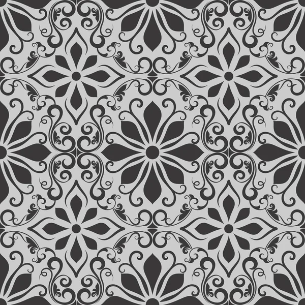 Seamless Black White Flower Vector Background Repeating Wallpaper Pattern Seamless — Stock Vector