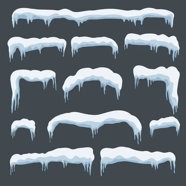Witte Sneeuw Caps Instellen Cartoon Stijl Winter Kerst Ontwerpelementen Vectorillustratie — Stockvector