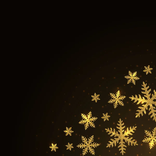 Kerstmis Achtergrond Met Hoek Ingericht Met Gouden Klatergoud Sneeuwvlokken Vectorillustratie — Stockvector