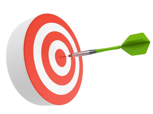 Green Dart Hitting Bulls Eye Business Concept Darts Game Illustration — Stock Photo, Image