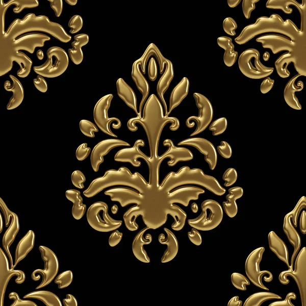Gold luxury vintage flower seamless background. Golden casting ornament. 3D rendering.